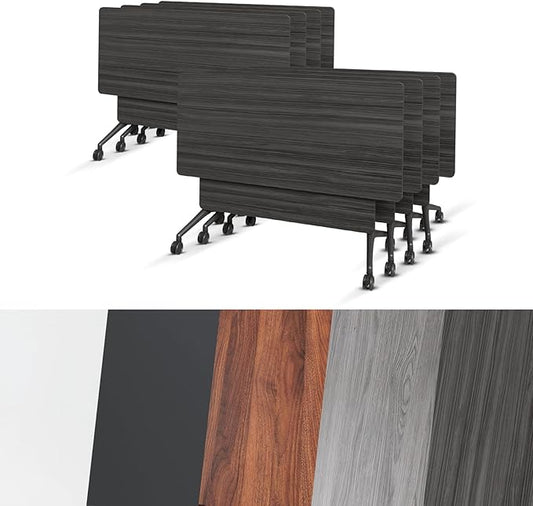 Conference Room Table, Folding Conference Tables,Thicken Grey Tabletop,Flip Top Wooden Seminar Meeting Room Table for Conference Room Offices (8, BlackWoodGrain, 70.8”)