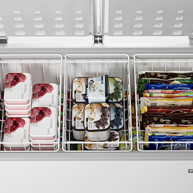 17.5'' Chest Freezer Organizer Basket, Sturdy Metal Wire Pantry Freezer Baskets, Deep Freezer Basket Storage Rack Bins, White, Set of 2