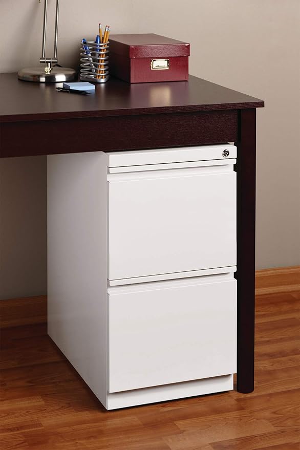 20 Inch Deep Metal Mobile Pedestal File 2 Drawer File-File with Full Width Pull, for Home and Office, Holds Letter Width Hanging Folders, White