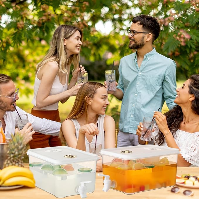 Domensi 2 Pack 1.5 Gallon Drink Dispenser for Fridge with Spigot Water Dispenser Leak Proof Lids Filter Screen Beverage Juice Container Sealed Plastic Lemonade Milk Cold Hot Drink Tea Jug for Party