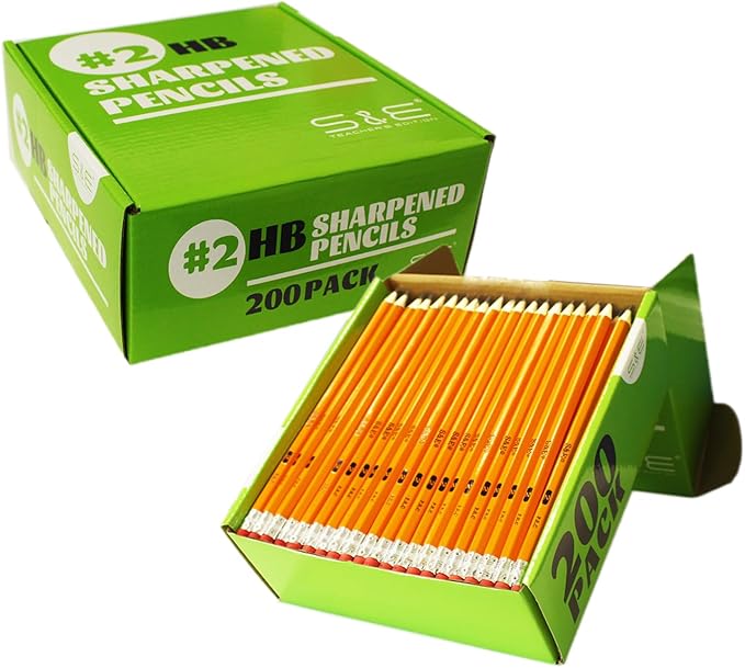 S & E TEACHER'S EDITION Woodcased #2 Pencils, Pre-sharpened, HB Lead Bulk Box, Pencils No. 2, Yellow, with Erasers, Back to school, 200 Pcs