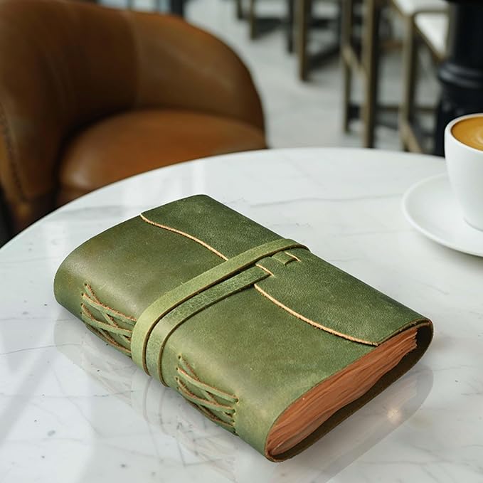 LEATHER VILLAGE Leather Bound Journal - Green, 8"X6", 220 Pages - Vintage Blank Paper Diary for Writing, Drawing, Sketchbook, and Travel Notebook - Ideal for Women and Men