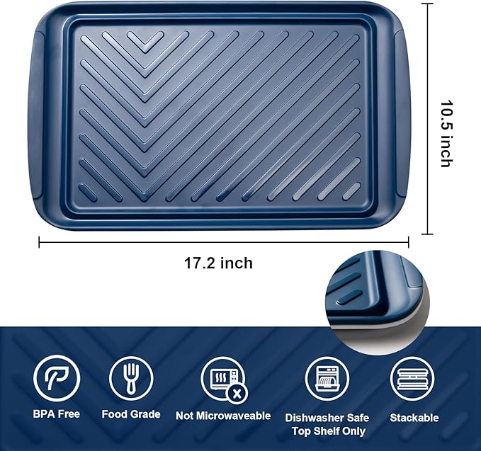 LEHAHA Grilling Prep and Serve Trays, Melamine BBQ Tray for Raw and Cooked Food, Food Serving Platter and plate for Outdoor Party,Large Melamine Serving Platter, Set of 2, 17.2 x 10.5'',Blue and White
