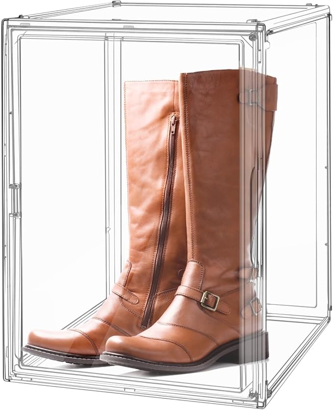 Clear Stackable Plastic Storage Bins with Lid, Dustproof Display Cases, Extra Large Figures Collectibles Showcase, Boot & Shoe Boxes, Helmet Protection Organizer (Clear-XL-3 Pack)