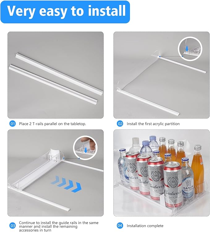 SOLY Drink Organizer for Fridge, Soda Can Dispenser for Refrigerator, Automatic Drink Dispenser Holds 6–20oz, 4 Row, 14.96" Deep