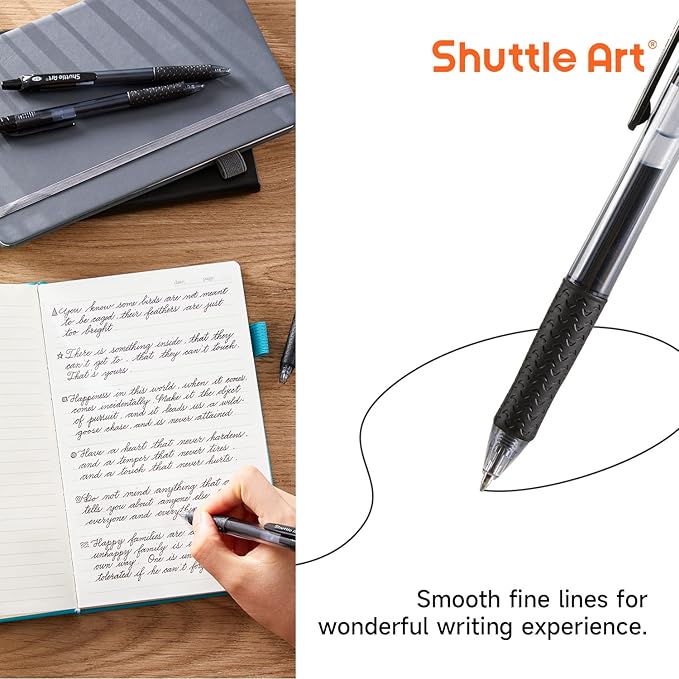Shuttle Art Black Gel Pens, 48 Pack(20 Pens with 28 Refills) Retractable Medium Point Rollerball Gel Ink Pens Smooth Writing with Comfortable Grip for Office School Home Work