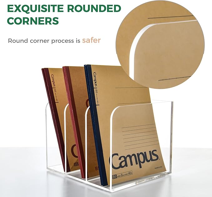 3 Vertical Compartments Clear Acrylic Magazine & File Holder – Multipurpose Desk Organizer for Documents, Tablets, Magazines, Books – Office/Home/Classroom Rack