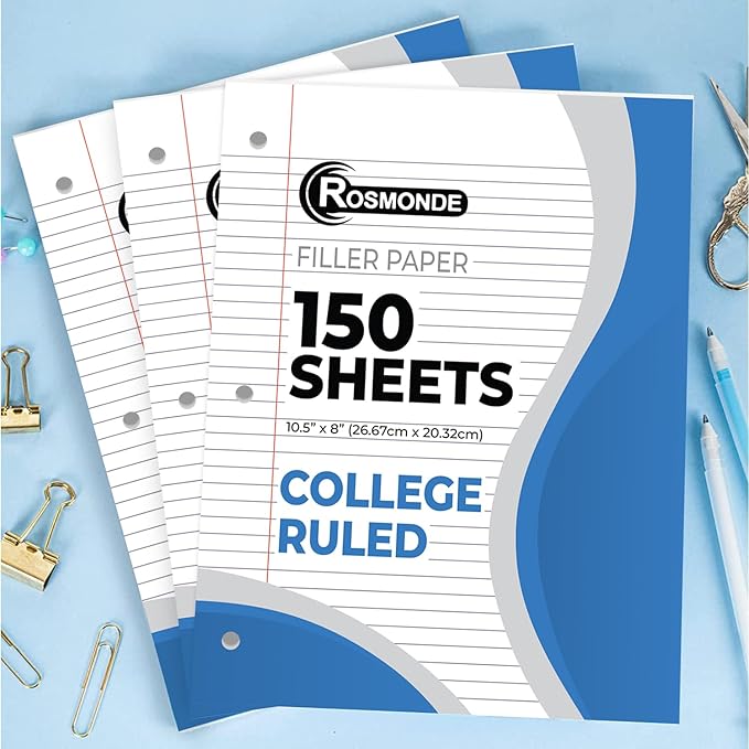 Loose Leaf Paper Bulk, 7200 Sheets, 48 Pack, College Ruled Sheets, 8 x 10.5", 150 Sheets/Pack, 3 Hole Punch, Bulk Notebook Paper, Filler Sheets, Fits Standard Binders, Fights Ink Bleed, White