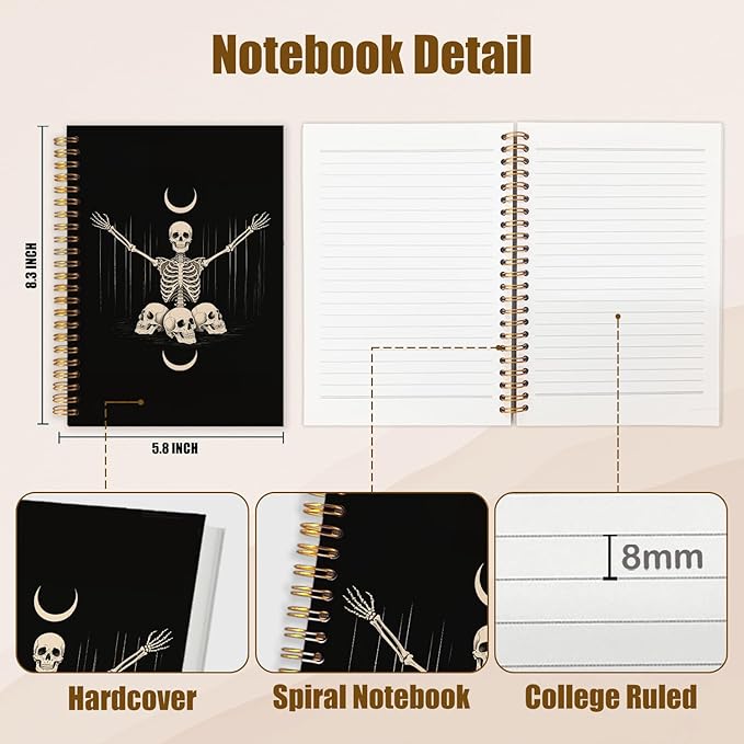 WUCHJ Witchy Gothic Spiral Notebook, Astrology Journal, Celestial Sun and Moon Phases 5.5x8.3 Inch,Lined Notebooks College Ruled, Magic Notebook for Women, Astrology Gifts for Women