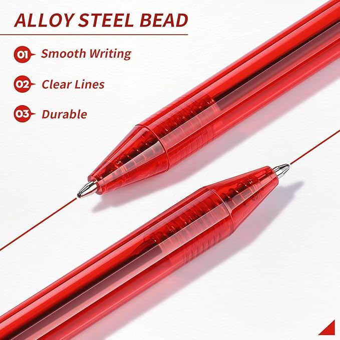 Red Pens | 16 Pack Retractable Ballpoint Pens Multipack | Red Ink Medium Point 1.0mm | Smooth Writing Ball Point Pens | School Office Supplies(Red Ink)