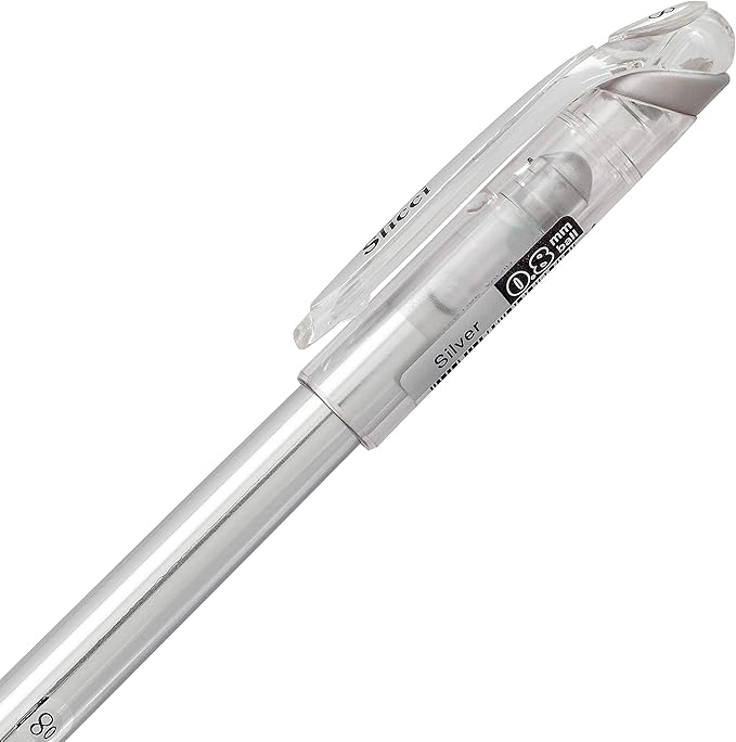 Pentel Arts Slicci Metallic 0.8 mm Needle Tip Gel Pen, Silver Ink, 1 Pack (BG208BPZ)