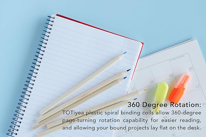 TOTiyea 100 Pack Plastic Spiral Binding Coils,8mm(5/16") Binding Spirals,40 Sheet Capacity,4:1 Pitch, Black