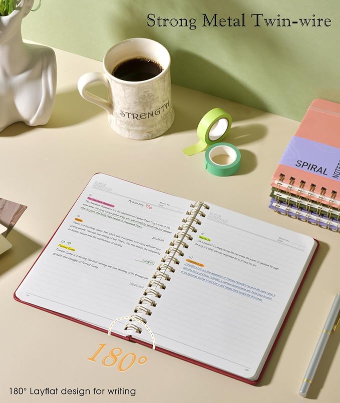 Lined Spiral Journal Notebook, A5 Hardcover Spiral Journals for Women Men, 150 Numbered Pages Spiral Bound Notebook, 100 GSM College Ruled Notebooks for Writing Note Taking 5.75" x 8.38", Wine Red