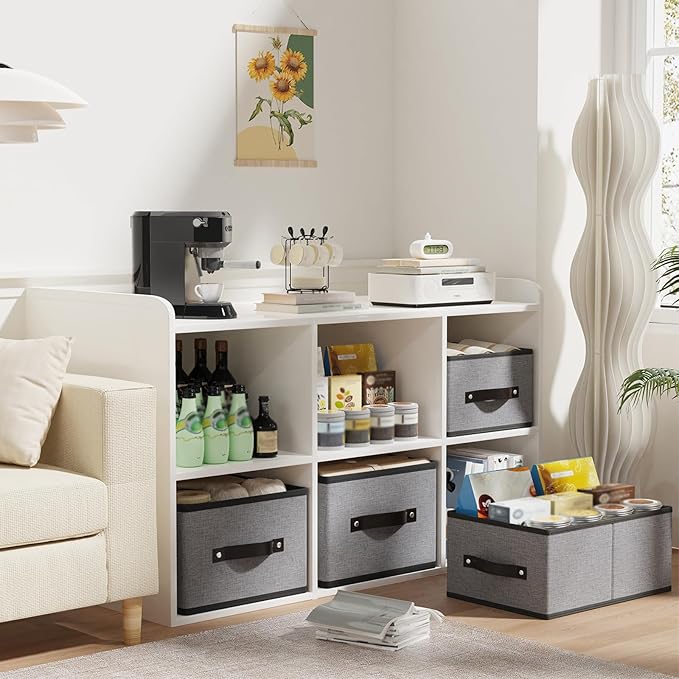 Foldable Storage Baskets, Fabric Drawer Organizers with Handles, Storage Bins for Organizing Shelves, 13 × 9.1 × 5.5 Inch, Gray, 6-Pack