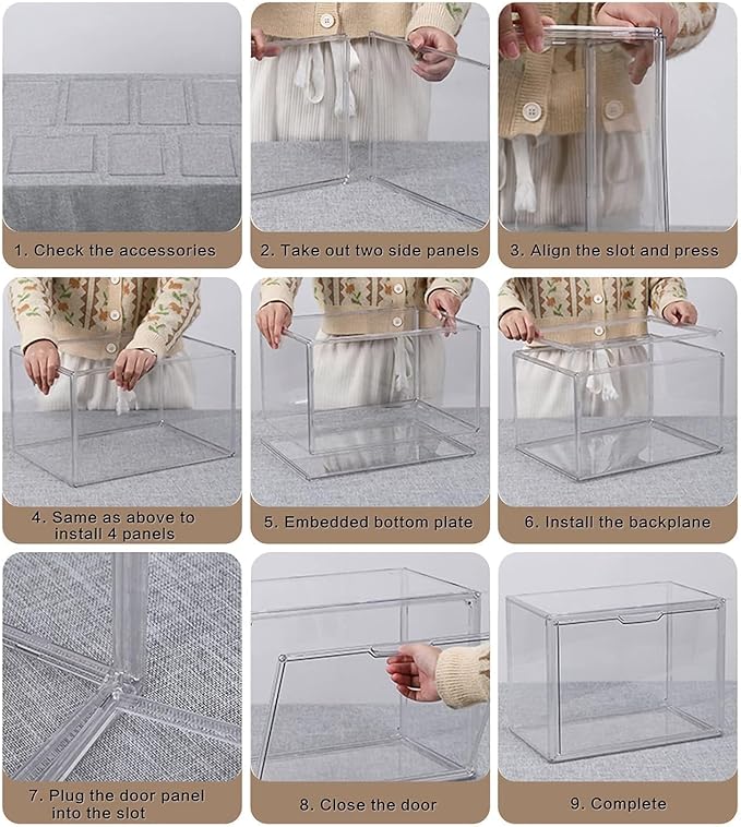 Clear Stackable Plastic Storage Bins with Magnetic Lid, Dustproof Book & Cosmetic Display Cases, Large Figures Collectibles Showcase, Shoe Box, Protection Organizer (Clear-L-3 Pack)