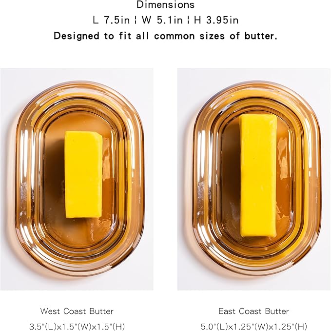 7.5" Glass Butter Dish with Lid for Countertop, Elegant Champagne-Colored Crystal Butter Stick Holder Container