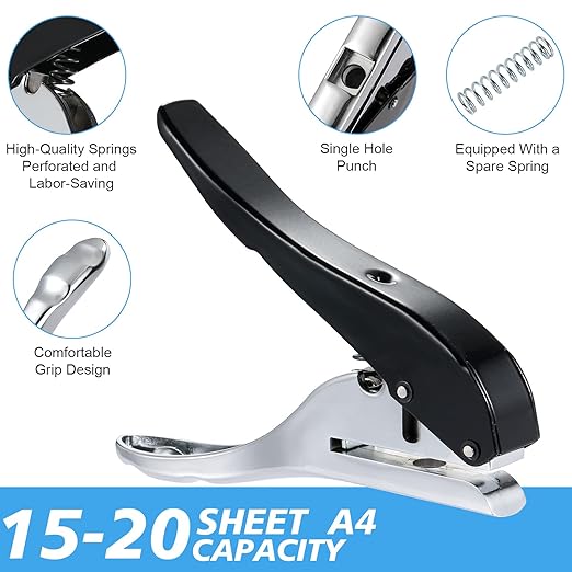Single Hole Punch - Heavy Duty Paper Puncher for Tags, Cards, Plastic, Cardboard - Portable Hand Held
