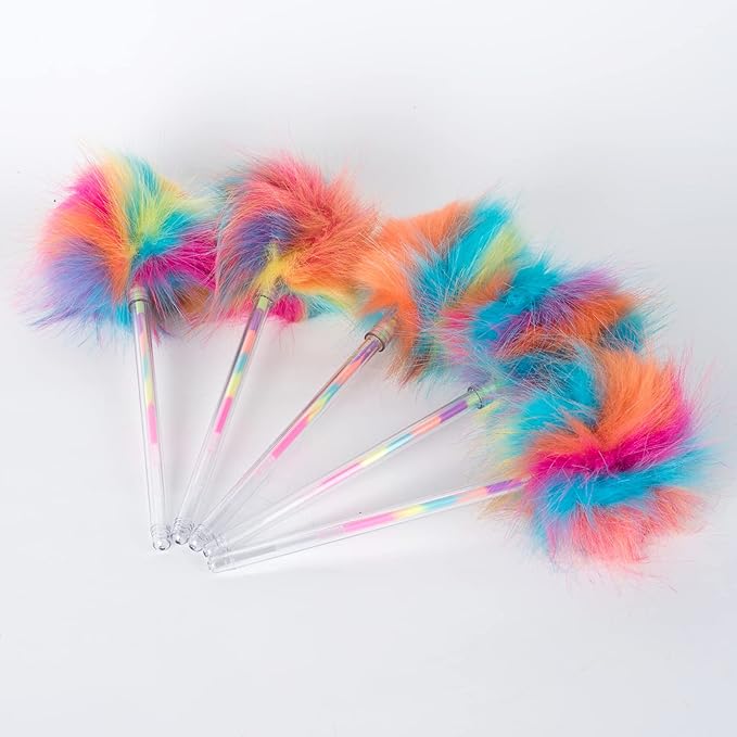 12 Pack Rainbow Pompom Gel Pen with Rainbow Ink