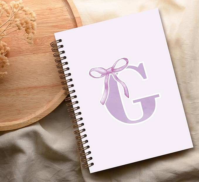 foedor Coquette Trendy Preppy Purple Bow Spiral Notebook,Initial G Journal Personalized Teen Girl Gifts,Monogrammed Gifts for Women Teen Girl,College Ruled Hardcover Spiral Notebook(purple)