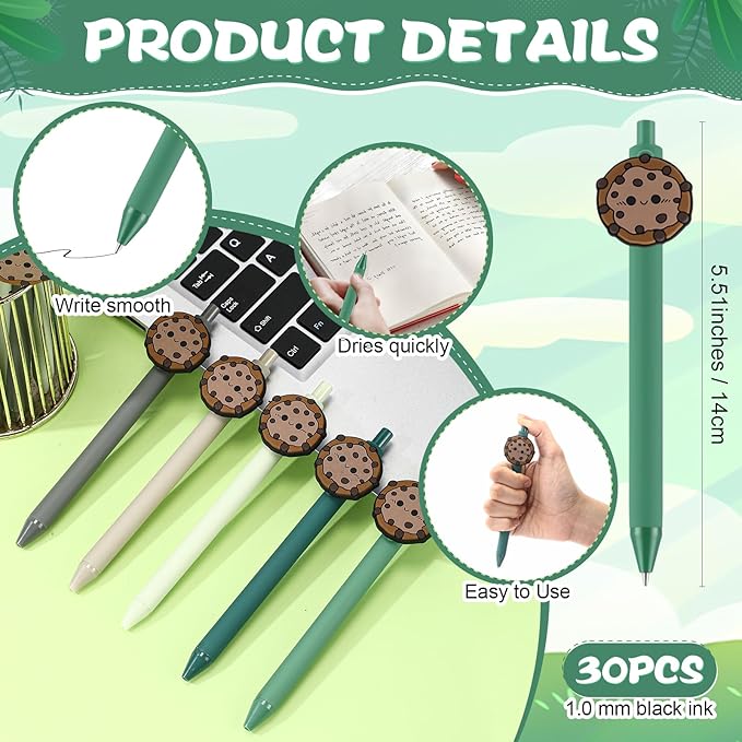 30 Pcs Scout Cookie Ballpoint Pen Bulk Retractable Writing 1. 0 mm Medium Point Black Ink Green Fancy Gift for Friend Troop Scout Leader Cookie Lover Gift Party Favor School Supplies