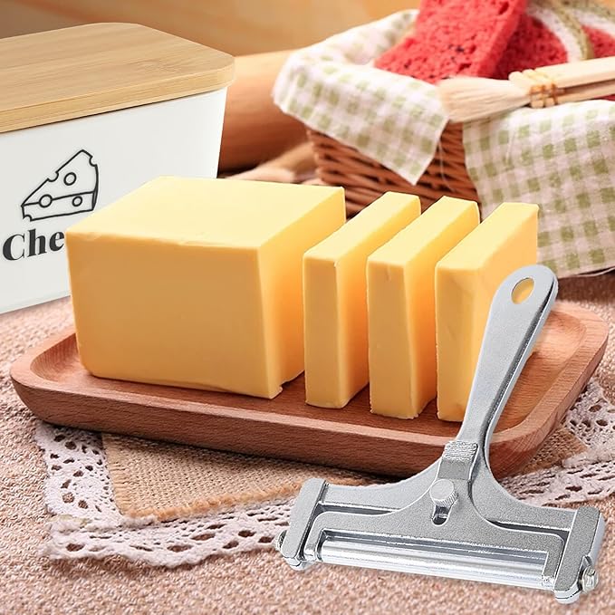 Cheese Container for Refrigerator,Shredded Cheese Container with Bamboo Lid,Ceramic Cream Block Sliced Cheeses Storage Box,Grated,Cheddar Cheeses Saver for Fridge,Kitchen Organizer