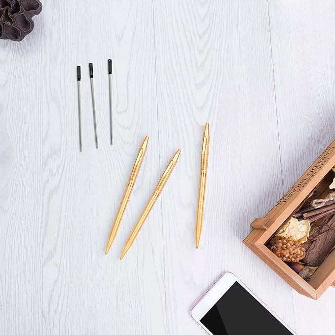 Cambond Ballpoint Pens Gold Pen - Nice Pens for Wedding Guest Book for Gift Smooth Writing Pen with Black Ink 1.0mm Medium Point, 3 Pens with 3 Refills (Gold)
