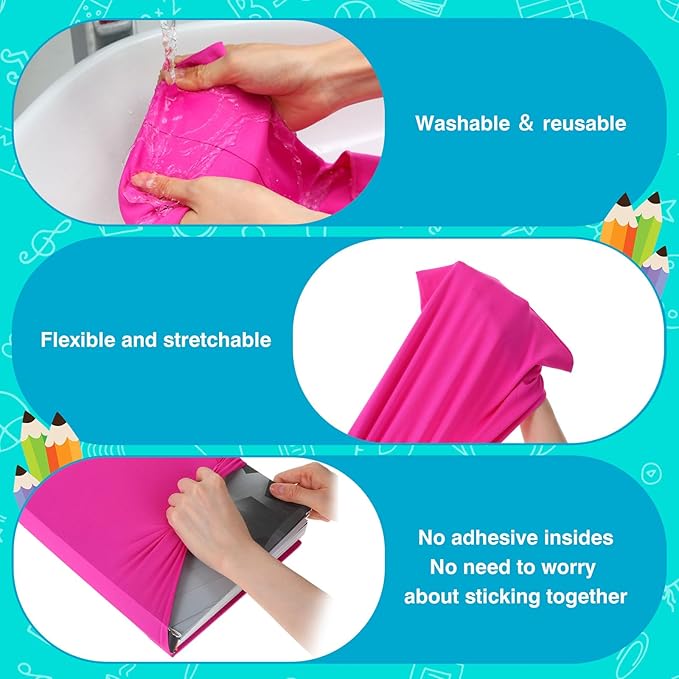 Sherr 48 Pcs Stretchable Jumbo Book Sleeve Covers 14.5 x 9 Inch Stretchable Book Cover Fabric Protector Reusable Textbook Cloth for Classroom Most Hardcover About 9 x 12 Inch (Vibrant Color)