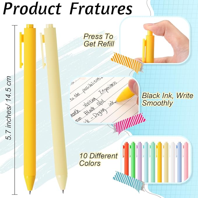 Crtiin 50 Pcs Gel Ink Pens Bulk Black Ink, Smooth Writing Cute Colorful Pens for Back to School First Day of School Teacher Student Server Office Supplies Staff Party Favor Gifts (Macaron)