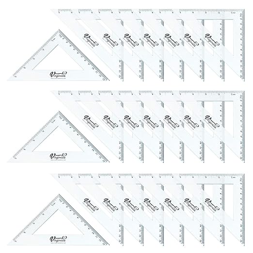 Virginia's Store 5 inch/13cm 90 Set-Squares Pack of 24, Crystal Clear Transparent, Shatter Resistant Plastic, Single-piece Plastic Molding, Drafting Tool Set, Ruler