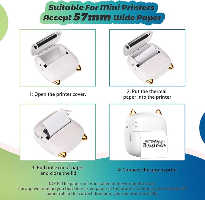 5 Rolls Thermal Paper & 5 Rolls Self-adhesive Stickers for Mini Receipt Printer - White Portable Bluetooth Pocket Printer Paper Refill