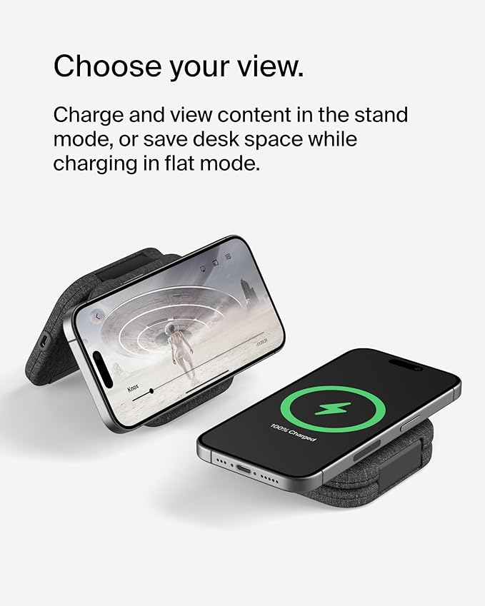 Belkin 2-in-1 Magnetic Charging Travel Pad 15W - MagSafe-Compatible Foldable Qi2-Certified Wireless Charging Station, iPhone Charger for iPhone 16 Series, Apple Watch 9, AirPods, and More - Black