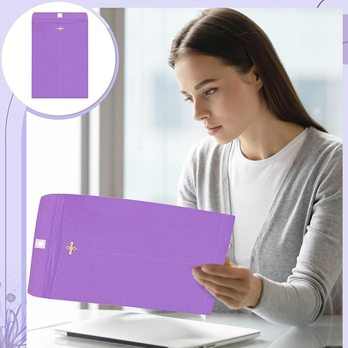 Geyee 100 Pcs Clasp Manilla Envelopes 10 x 13 Inch Gummed Colored Envelopes for Storing or Mailing for Home Office Business Supplies(Purple)