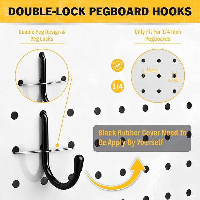 ELEAD 286-Piece Extra Thick Pegboard Hooks Set, 1/4" Heavy Duty Black Peg Board Organizer Accessories with Bins, Metal Pegboard Accessories with Pegs Lock, Peg Board Hooks for Hanging