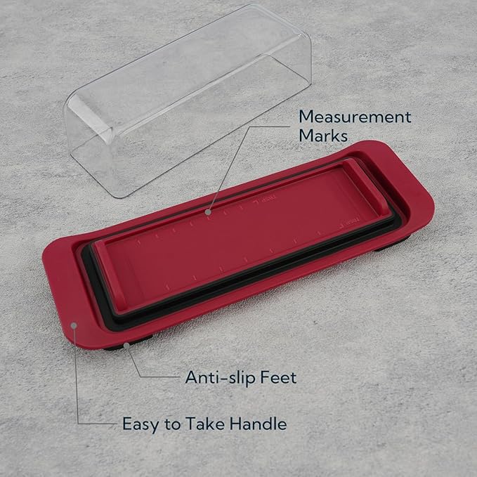 KITCHENDAO Airtight Butter Dish with Lid for Countertop and Refrigerator Door Shelf, Butter Keeper, Plastic Butter Holder Tray Container for West/East Coast Butter, Red