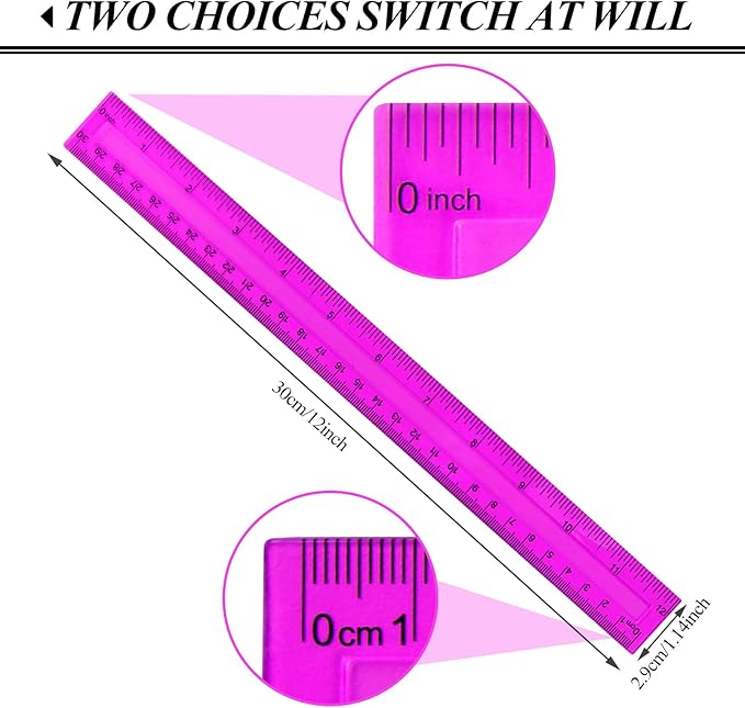 30PCS Clear Ruler, 12 Inch Plastic Rulers for School, Home, or Office, Clear Plastic Rulers, Assorted Colors.