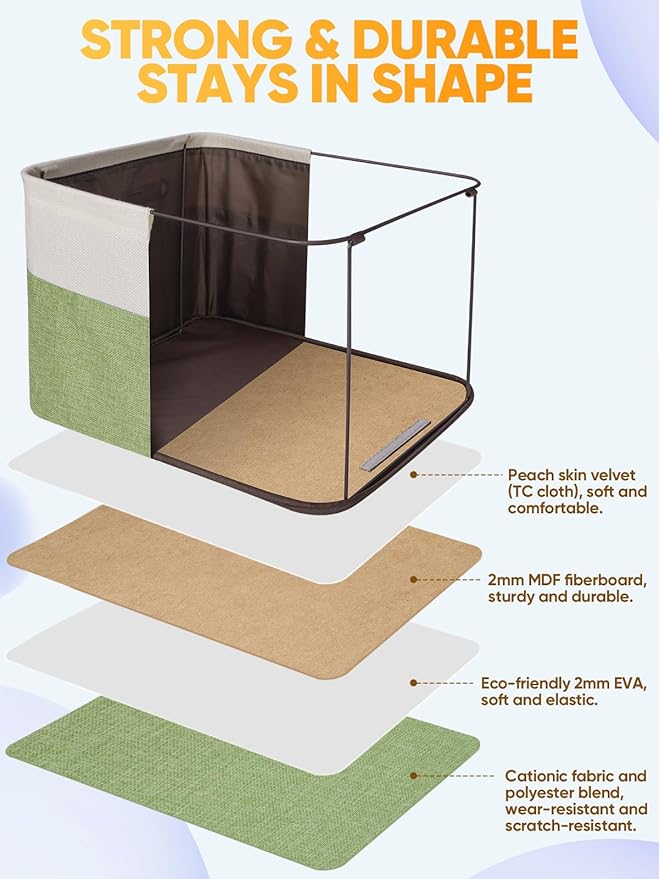 BALEINE 4 Pack Fabric Storage Bins for Shelves, Linen Storage Baskets for Organizing, Decorative Closet Bins for Clothes, Home (Green, 14''x10''x8.5'')