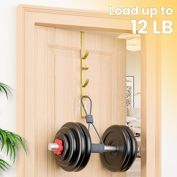 Over The Door Hooks, Metal Door Hooks for Hanging, Over The Door Purse Organizer for Door Coat Hanger, Back of Shower for Hanging Towel Rack Clothes, Hat, Bathroom, Closet (Gold-2Packs)