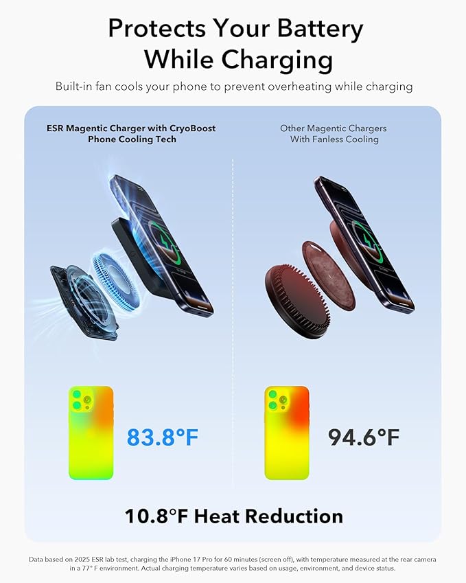 ESR for 3 in 1 Charging Station, Qi2.2 Certified 25W MagSafe Charger Stand with CryoBoost, Phone-Cooling Fast Charging Station, for iPhone 17/16 with iOS 26, AirPods, Apple Watch, Black