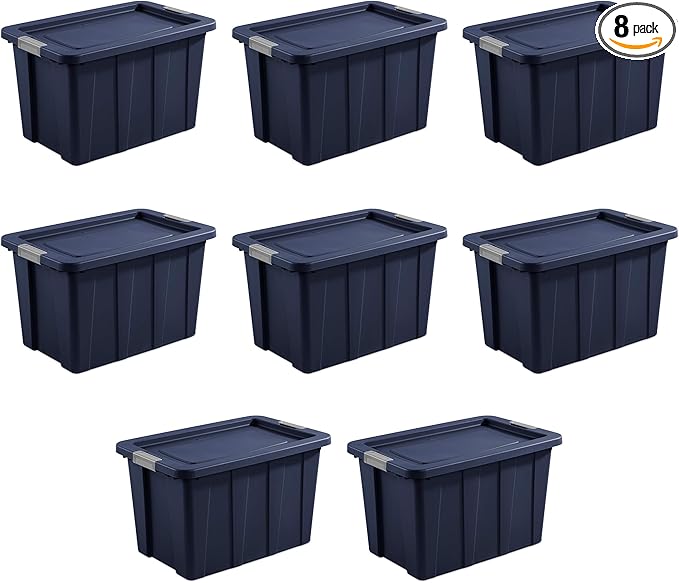 Sterilite 8-Pack Storage Bins with Lids, Heavy Duty Totes, Tuff1, 30 Gallon, Dark Indigo