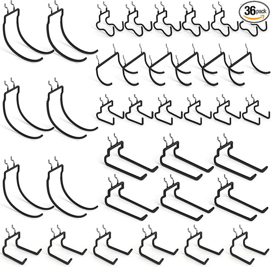 INCLY 36 Pack Heavy Duty Pegboard Hooks, 1/4" Pegboard Drill Holder Tool Utility Hooks, Peg Board Tool Hangers Accessories for Hanging Power Tools, Drill, Hammer, Workbench, Garage