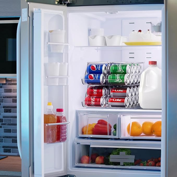 Sorbus Soda Can Organizer for Refrigerator - Stackable Can Holder Dispenser with Lid for Fridge, Pantry, Freezer – Holds 9 Cans Each, BPA-Free, Clear Design, Drink Organizer for Fridge (4-Pack)