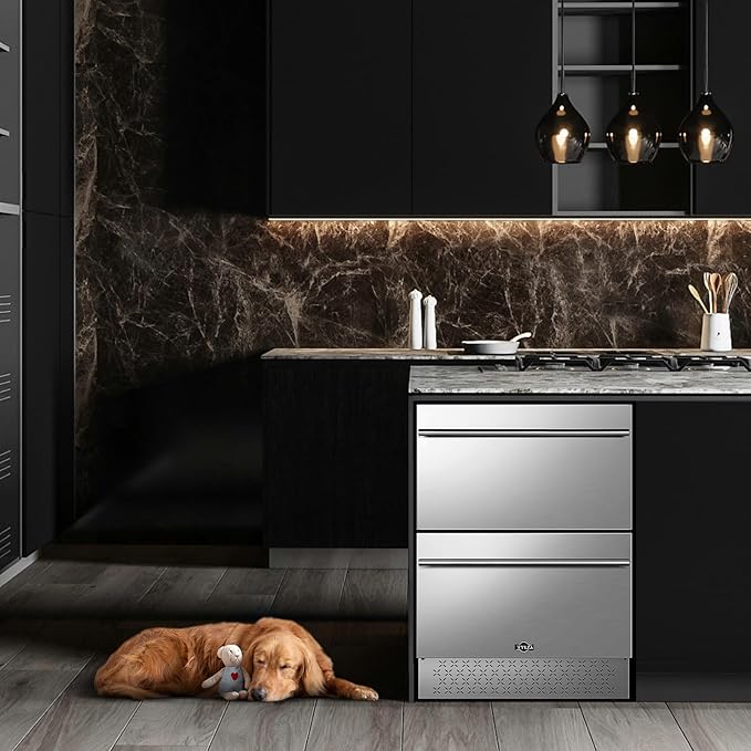 Tylza 24 Inch Under Counter Drawer Fridge, Built-in Beverage Refrigerator for Home and Commercial Use, Stainless Steel Door, Fast Cooling, Low Noise, 37-65 °F