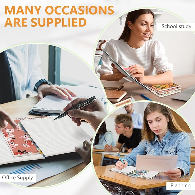 6 Pack 8.5 x 11'' Top Bound Office Steno Book Wide Ruled Double Sided Spiral Notebooks Reliable White Paper 70 Sheets/Pad Pastel Colors Covers for Writing School Notes (Floral Color)
