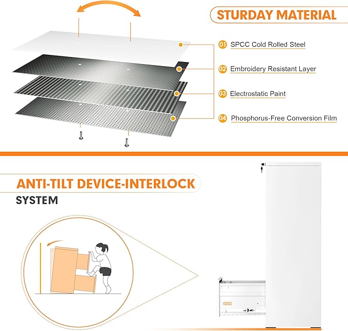INTERGREAT 4 Drawers File Cabinet with Lock, 18" D Vertical Filing Cabinet for Home Office, Metal White File Cabinet for Hanging Letter/F4/A4/Legal Folders, Easy Assemble