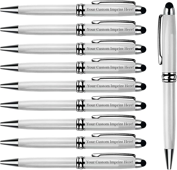 Ancolo Custom Personal Pens with Stylus Tip - Beautiful Smooth Writing Set Black ink refill - Engraved with Your Name or Slogan Perfect for Women/Lady/Girl/Teacher/Manager/10 Pens/Box