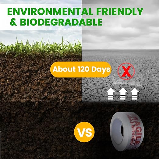 ADHES Fragile Tape, Biodegradable Kraft Paper Tape - 2in x 55yds, 3 Rolls, Strong Adhesive, Eco-Friendly Paper Packing Tape for Shipping & Moving, Heavy Duty Protection for Fragile Items