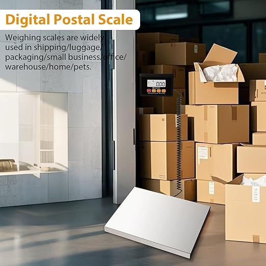 Digital Postal Scale,440lb x 10g Accuracy Shipping Scale,Stainless Steel Platforms,Heavy Duty Scale with LCD/Hold/Tare Functions,Postage Scale for Packages,Luggage Scale,Battery&USB Included