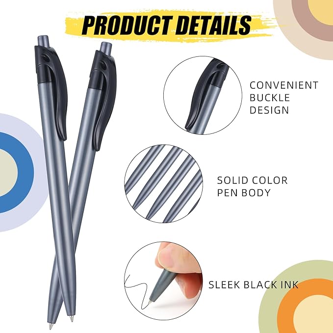 Retractable Black Ballpoint Pen for Smooth Writing 1.0mm Medium Pack of 50, Click pens with Comfort grip, Idea for Journaling, Planner, Note Taking Office School Supplies