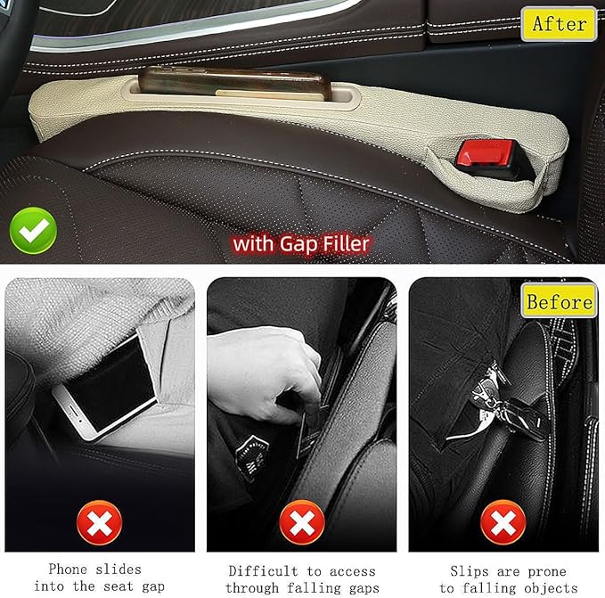 DEEYOTA 2 Pack Car Seat Gap Filler Organizer for Driver Side and Passenger Side Auto Center Console Side Filler Filler for Car Front Seat (Beige 2 pcs)