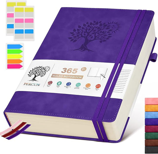 B5 Lined Journal Notebook - 365 Page Large Leather Journals for Writing Women Men，Hardcover Notebook with 100Gsm Thick Pages，Daily Diary for Travel, Work，School，College Ruled (7.6" x 10.3")